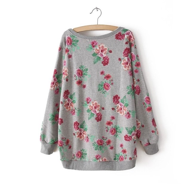 Oversize Rose Print Sweater Shirt on Luulla