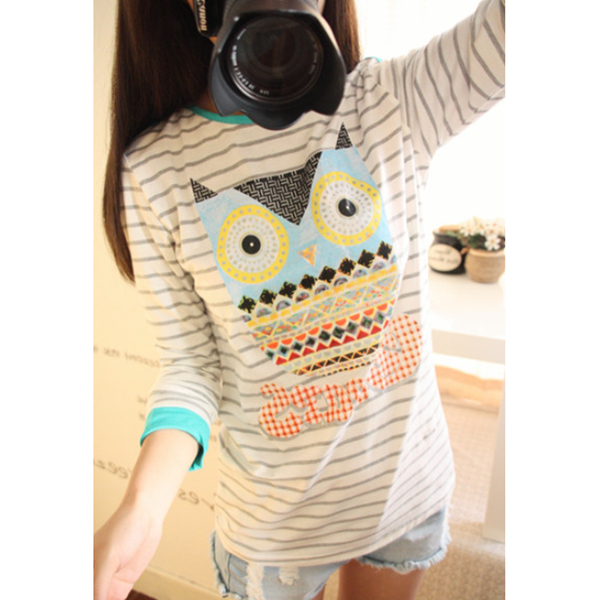 Cute Owl Stripe Sweater Shirt For Women on Luulla